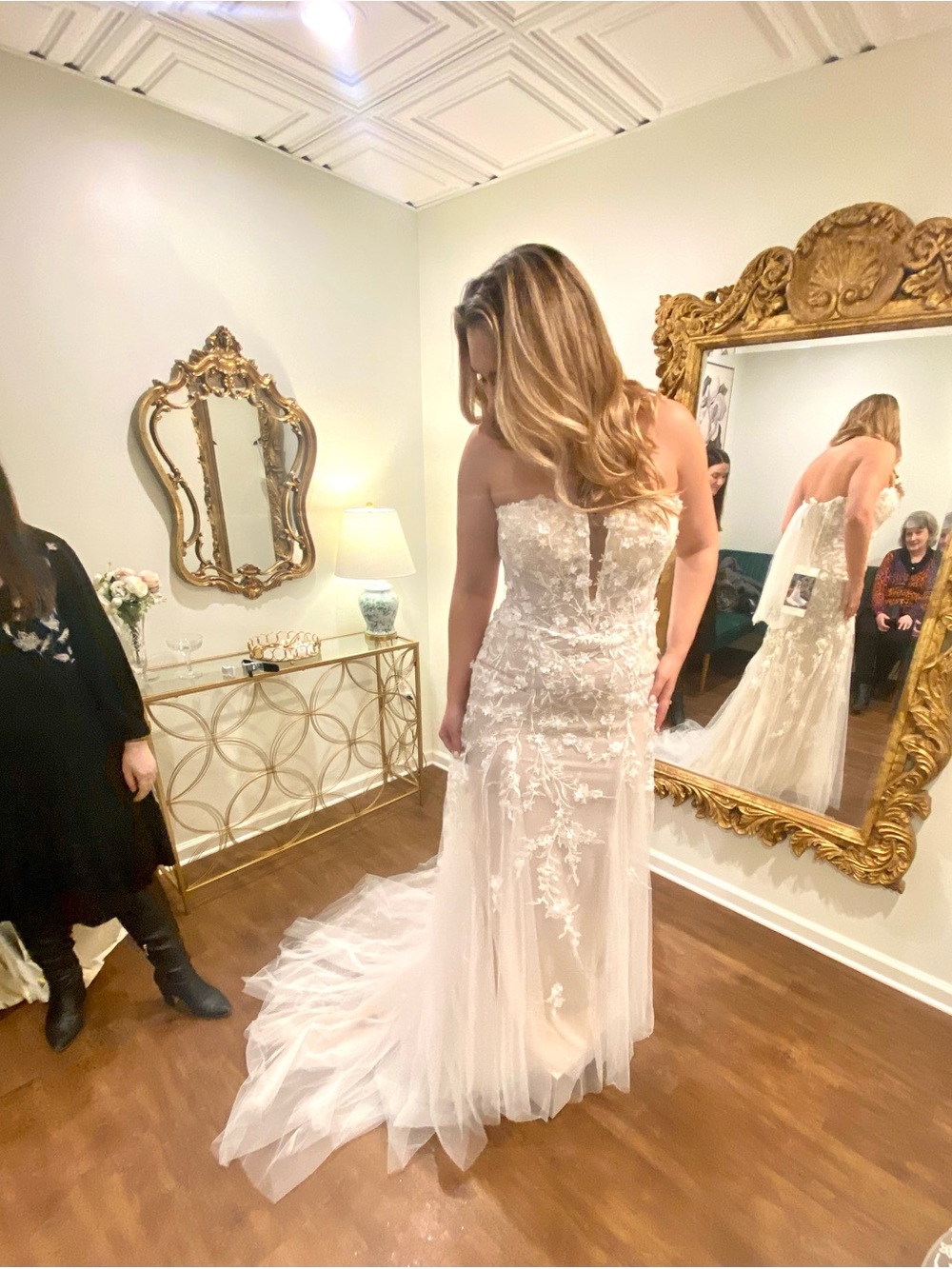 Pronovias Strapless Lace Wedding Gown in Ivory and White
